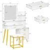 imageVINGLI Vanity Table Set with Lighted MirrorampampStoolWhite Makeup Vanity Set with 10 LED Lights in 3 Colors1 Drawer3 Storage Shelves and 1 Cabinet for WomenDressing Table Set for BedroomWhiteModern White