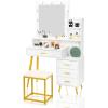 imageVINGLI Vanity Table Set with Lighted MirrorampampStoolWhite Makeup Vanity Set with 10 LED Lights in 3 Colors1 Drawer3 Storage Shelves and 1 Cabinet for WomenDressing Table Set for BedroomWhiteModern White