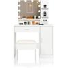 imageVINGLI Vanity Table Set with Lighted MirrorampampStoolWhite Makeup Vanity Set with 10 LED Lights in 3 Colors1 Drawer3 Storage Shelves and 1 Cabinet for WomenDressing Table Set for BedroomWhiteModern White
