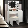 imageVINGLI Vanity Table Set with Lighted MirrorampampStoolWhite Makeup Vanity Set with 10 LED Lights in 3 Colors1 Drawer3 Storage Shelves and 1 Cabinet for WomenDressing Table Set for BedroomWhiteModern White
