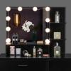 imageVINGLI Vanity Table Set with Lighted MirrorampampStoolWhite Makeup Vanity Set with 10 LED Lights in 3 Colors1 Drawer3 Storage Shelves and 1 Cabinet for WomenDressing Table Set for BedroomWhiteModern
