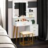 imageVINGLI Vanity Table Set with Lighted MirrorampampStoolWhite Makeup Vanity Set with 10 LED Lights in 3 Colors1 Drawer3 Storage Shelves and 1 Cabinet for WomenDressing Table Set for BedroomWhiteModern White