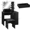 imageVINGLI Vanity Table Set with Lighted MirrorampampStoolWhite Makeup Vanity Set with 10 LED Lights in 3 Colors1 Drawer3 Storage Shelves and 1 Cabinet for WomenDressing Table Set for BedroomWhiteModern