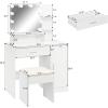 imageVINGLI Vanity Table Set with Lighted MirrorampampStoolWhite Makeup Vanity Set with 10 LED Lights in 3 Colors1 Drawer3 Storage Shelves and 1 Cabinet for WomenDressing Table Set for BedroomWhiteModern White