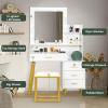 imageVINGLI Vanity Table Set with Lighted MirrorampampStoolWhite Makeup Vanity Set with 10 LED Lights in 3 Colors1 Drawer3 Storage Shelves and 1 Cabinet for WomenDressing Table Set for BedroomWhiteModern White