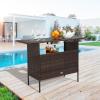 imageVINGLI Wicker Outdoor Bar Table with 2 Steel Shelves Sets of Rails Rattan Patio Storage for Backyard Poolside GardenBrown