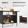 imageVINGLI Wicker Outdoor Bar Table with 2 Steel Shelves Sets of Rails Rattan Patio Storage for Backyard Poolside GardenBrown