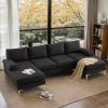 imageVINGLI 110quot Modern U Shaped Sectional Sofa Couch with 51quotD Double Chaise for Living Room Large Tufted Button Couch Sets with 59quot Thickness Seating Padding for Small Spaces Light GreyTufted ButtonFlatblack