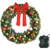 imageVINGLI 24 Inch Prelit Artificial Christmas Wreath for Front Door Christmas Door Wreath Decorations with 50 Lights and 100 PVC Branch Tips Xmas Wreath wBow Pine Cones Ornaments BatteryOperated