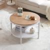 imageVINGLI 256quot Rustic Oak White Round Farmhouse Coffee Table 2Tier Storage Wood Center Circle Accent Table for Living Room Bedroom Apartment Studio and Small Spaces Sturdy Metal FrameNatural Wood