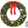 imageVINGLI 36 Inch Christmas Door Wreath Decorations with 100 Lights and 300 PVC Branches Prelit Artificial Christmas Wreath for Front Door Xmas Wreath wBow Pine Cones Ornaments Plugin
