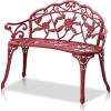 imageVINGLI 385quot Patio Park Garden Outdoor Metal Rose BenchCast Iron Cast Aluminium Frame Antique Finish ChairAccented Lawn Front Porch Path Yard Decor Deck Furniture for 2 Person SeatWhiteRed