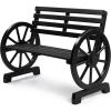 imageVINGLI 41quot Rustic Wooden Wheel Bench Outdoor Bench 2Person Patio Bench Wagon Slatted Seat Garden Benches for Outdoors 350lbs High Capacity Weather ResistanceBlack