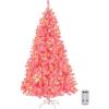 imageVINGLI 6ft Pink Prelit Artificial Christmas Pine Tree with 250 Warm White Lights Xmas Tree Holiday Party Decorations with Sturdy Metal Stand Full 900 Tips Branch 8 Color Modes