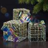 imageVINGLI Christmas Lighted Gift Boxes Set of 3 Weather Proof Present Boxes Ornament Home Decor Prelit 60 LED Lights PreSecured Bowknot for Indoor Outdoor Holiday DecorationsClear