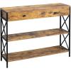 imageVINGLI Console Table with Drawer Entryway Table with Storage and Two Shelves Rustic Sofa Table Narrow Farmhouse Entry Table for Living Room Hallway Metal Frame Rustic Brown