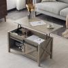 imageVINGLI Farmhouse Lift Top Coffee Table Rustic Grey with Storage ShelfHidden Compartment Mesa De Centro para SalaGrey