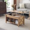 imageVINGLI Farmhouse Lift Top Coffee Table Rustic Grey with Storage ShelfHidden Compartment Mesa De Centro para SalaRattan Natural