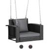 imageVINGLI Heavy Duty 800 LBS Wicker Hanging Porch Swing with Cushions ampamp Chains 4FT Outdoor Rattan Swing Bench for Garden Yard Lawn BlackBlueBlack