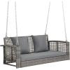 imageVINGLI Heavy Duty 800 LBS Wicker Hanging Porch Swing with Cushions ampamp Chains 4FT Outdoor Rattan Swing Bench for Garden Yard Lawn BlackBlueLight Grey
