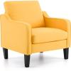 imageVINGLI Mid Century Modern Fabric Accent ChairBeige for Living Room Upholstered Armchair with Scooped Arms for BedroomApartmentStudioOfficeWaiting RoomBeigeYellow Linen