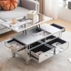 imageVINGLI Mirrored Lift Top Coffee Table Assembled Modern Coffee Table with Drawers for Living Room Silver 35 x 19 x 18