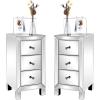 imageVINGLI Mirrored Nightstand with 3Drawers Silver Side End Table Set of 2 Mirrored Furniture for Small Space Bedroom Living Room2 Pack