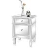 imageVINGLI Modern Nightstand Mirrored Bedside Table with 1 Drawer and 1 Cabinet Door for Bedroom Silver1 Pack