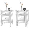 imageVINGLI Modern Nightstand Mirrored Bedside Table with 1 Drawer and 1 Cabinet Door for Bedroom Silver2 Pack