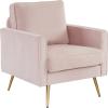 imageVINGLI Modern White Accent Chair for Living Room Bedroom Tufted Back Sofa ChairFaux Sherpa Comfy Arm Chair Reading Chair with Golden Metal LegsDeep Seat for OfficeApartmentSmall SpacePink Velvet