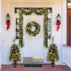 imageVINGLI Prelit Christmas Tree 5Piece Set with LED Lights Christmas Garlands Wreath and Set of 2 Entrance Trees Artificial Christmas Porch Decorations Indoor Outdoor Lighted Decor