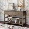imageVINGLI Rustic Gray Console Table with 3 Drawers and 2 Shelves Wood Console Table for Entryway Farmhouse Console Table Sofa Table with Storage for Living Room 472quot W x 157quot D x 299quot H