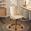 imageVINGLI Rustic Microfiber Armless Home Office Desk Chair with Gold BaseWheels Small Cute VanityMakeup Chair with Back for Bedroom Upholstered Adjustable Rolling Swivel Nail Chair for WomenGirlsBeige
