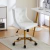 imageVINGLI Rustic Microfiber Armless Home Office Desk Chair with Gold BaseWheels Small Cute VanityMakeup Chair with Back for Bedroom Upholstered Adjustable Rolling Swivel Nail Chair for WomenGirlsWhitevelvet