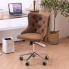 imageVINGLI Rustic Microfiber Armless Home Office Desk Chair with Gold BaseWheels Small Cute VanityMakeup Chair with Back for Bedroom Upholstered Adjustable Rolling Swivel Nail Chair for WomenGirlsRusticmicrofiber