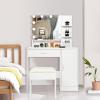 imageVINGLI Vanity Table Set with Lighted MirrorampampStoolWhite Makeup Vanity Set with 10 LED Lights in 3 Colors1 Drawer3 Storage Shelves and 1 Cabinet for WomenDressing Table Set for BedroomWhiteModern White