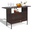 imageVINGLI Wicker Outdoor Bar Table with 2 Steel Shelves Sets of Rails Rattan Patio Storage for Backyard Poolside GardenBrown
