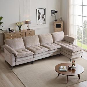 imageVINGLI 110quot Modern U Shaped Sectional Sofa Couch with 51quotD Double Chaise for Living Room Large Tufted Button Couch Sets with 59quot Thickness Seating Padding for Small Spaces Light GreyTufted ButtonDimandkhaki