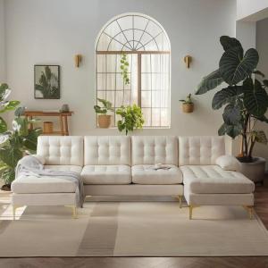 imageVINGLI 110quot Modern U Shaped Sectional Sofa Couch with 51quotD Double Chaise for Living Room Large Tufted Button Couch Sets with 59quot Thickness Seating Padding for Small Spaces Light GreyTufted ButtonDimandbeige