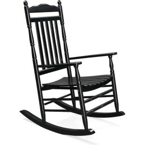 imageVINGLI 2 PCS Wood Rocking Chair Outdoor with 450 lbs Support Patio Rocking Chair Set of 2 Solid Wood High Back Seat Reclining Seat for Deck Garden Backyard Porch Indoor or Outdoor Use WhiteBlack