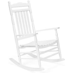 imageVINGLI 2 PCS Wood Rocking Chair Outdoor with 450 lbs Support Patio Rocking Chair Set of 2 Solid Wood High Back Seat Reclining Seat for Deck Garden Backyard Porch Indoor or Outdoor Use WhiteWhite