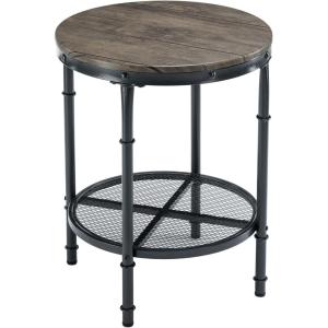 imageVINGLI 20quot Side Table Round End Tables Living Room Industrial Small End Table with Metal Mesh Rustic Farmhouse Side Tables for Bedroom Office Corner Walnut