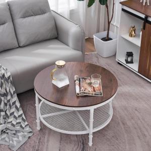 imageVINGLI 256quot Rustic Oak White Round Farmhouse Coffee Table 2Tier Storage Wood Center Circle Accent Table for Living Room Bedroom Apartment Studio and Small Spaces Sturdy Metal FrameMetalrustic Oak
