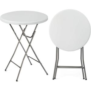 imageVINGLI 32quot Plastic Folding Round Table Bar Height HDPE Matrial with Gray Metal Finish High Top Table for Outdoor Party Cafes Restaurants Backyard Dining Room Wedding Event1 Pack WhiteWhite