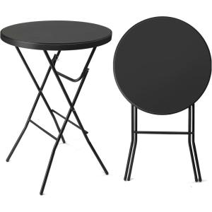 imageVINGLI 32quot Plastic Folding Round Table Bar Height HDPE Matrial with Gray Metal Finish High Top Table for Outdoor Party Cafes Restaurants Backyard Dining Room Wedding Event1 Pack WhiteBlack