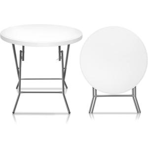 imageVINGLI 32quot Round Folding Commercial Banquet Table Portable Plastic Coffee Card Dining Table for Kitchen or Outdoor Party Wedding Event 1 Pack BrownWhite
