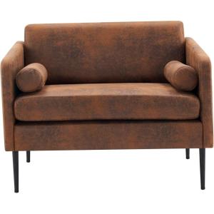 imageVINGLI 335quotW Oversized Deep Seated Chair Overstuffed Chair and A Half Mid Century Club Sitting Armchair Upholstered Extra Large Sofa Lounger Accent Chairs for Living RoomBedrrom Microfiber Rustic15 Armchair