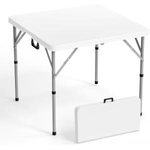imageVINGLI 34quot Fold in Half Square Table BiFolding Commercial Table Portable Plastic Dining Card Table for Kitchen or Outdoor Party Wedding Event WhiteWhite