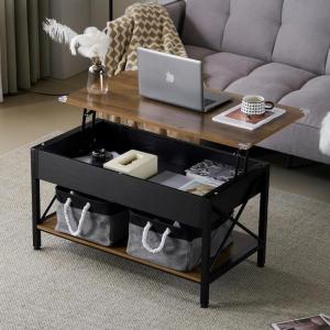 imageVINGLI 36quot Lift Top Coffee Table with Free Cloth Storage Bins White Walnut Framhouse Coffee Tables for Living Room Small Modern Coffee Table for Small Space in Minimalistic Style Dark WalnutRustic Brownblack