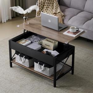 imageVINGLI 36quot Lift Top Coffee Table with Free Cloth Storage Bins White Walnut Framhouse Coffee Tables for Living Room Small Modern Coffee Table for Small Space in Minimalistic Style Dark WalnutRustic Greyblack